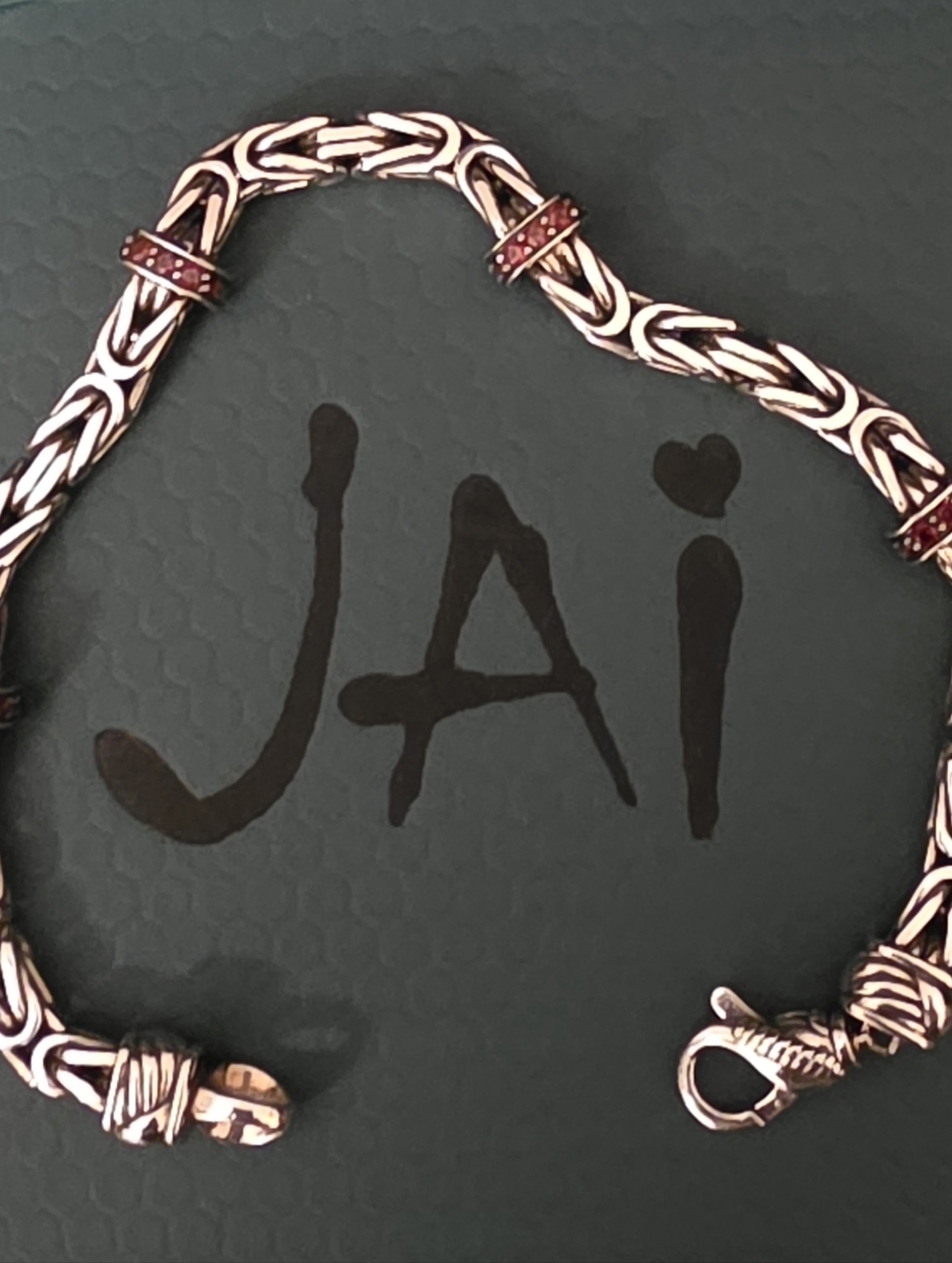 JAI Sterling Silver 5.1mm Byzantine & Pave Gemstone Bracelet Garnet - Picture 5 of 8